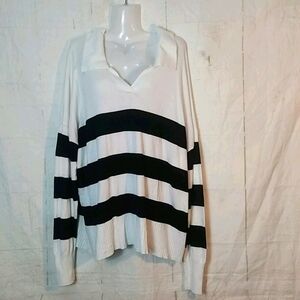 Joseph A CollarStriped Black and White Sweater